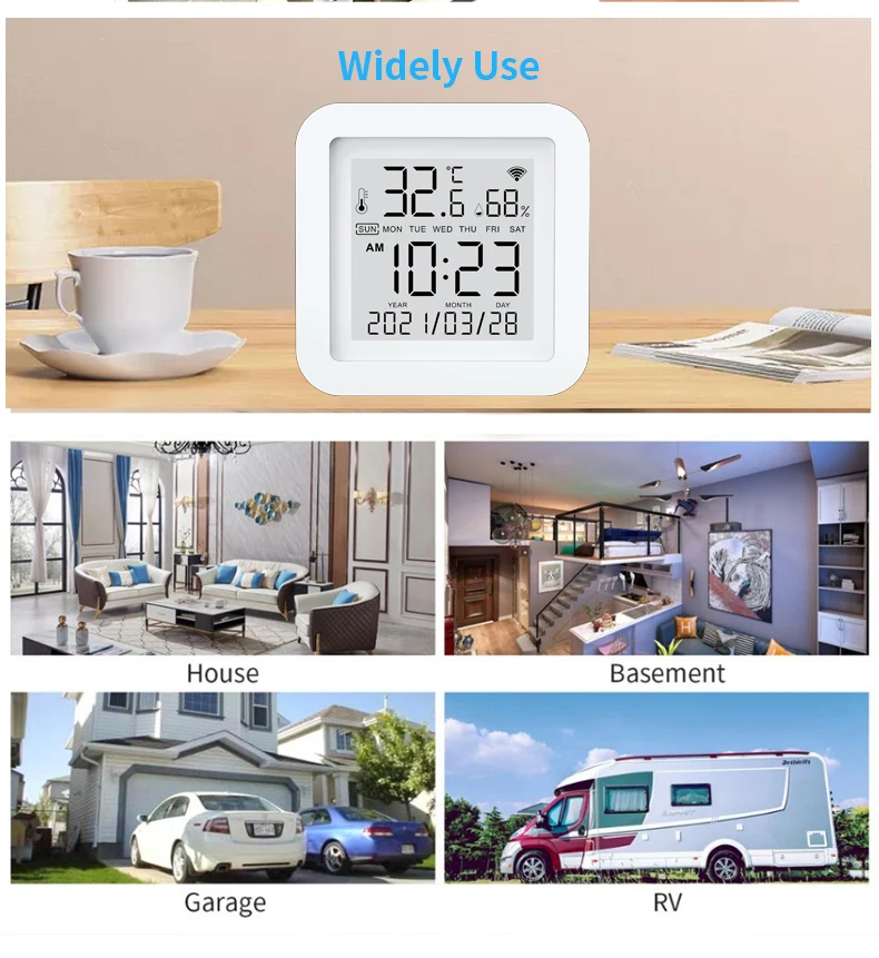 Alexa-コネクテッドホーム用の温度計,Tuya,湿度センサー付き,LCDディスプレイ付き,コネクテッドハウス用,リモコン