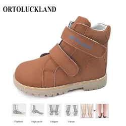 Ortoluckland Children Footwear Kids Leather Casual Orthopedic Shoes Boys Girls Autumn Spring Flatfeet Ankle Boots