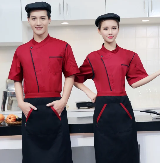 Unisex restaurant kitchen chef uniform short sleeve shirt breathable double breasted chef jacket