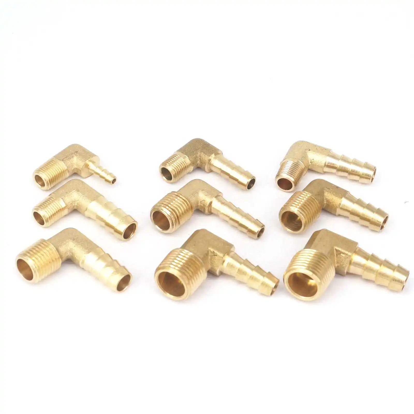 

1/8" 1/4" 3/8" 1/2" NPT Male x Fit Tube I.D 1/4" 3/8" 3/16" 5/16" 1/2" 3/4"Barbed Elbow Brass Fittings Connector Adapters