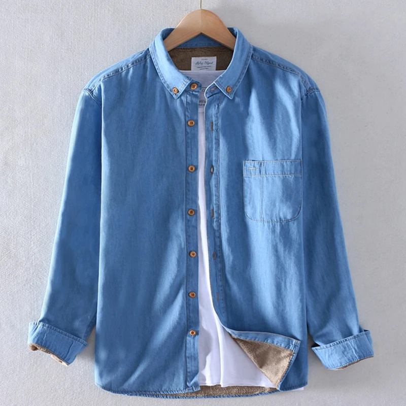 Winter Jeans Shirt Men Warm Fleece Lined Velvet Denim Shirts Jacket Cowboy Coats Casual Denim Outwear Windbreaker Thick Clothing