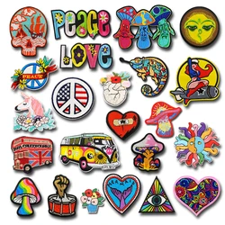 Parches bordados de calavera con signo de la paz, apliques de ropa, pegatinas para planchar en bolsas, decoración de vestido de niño, estilo occidental, 1 unidad