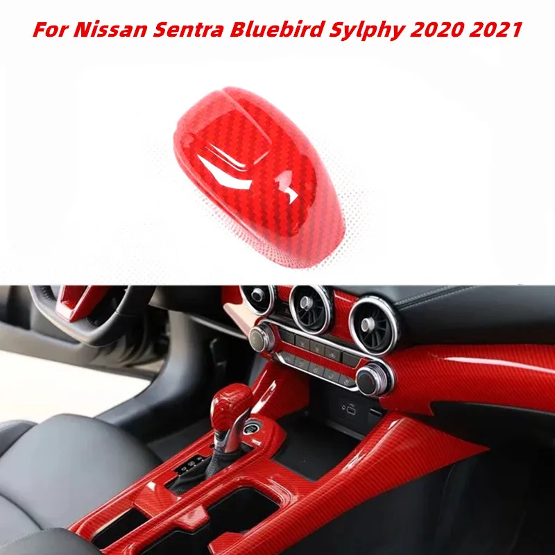 For Nissan Sentra Bluebird Sylphy 2020 2021 Car Interior Accessories Carbon Fiber Gear Shift Head Knob Frame Cover Trim Sticker