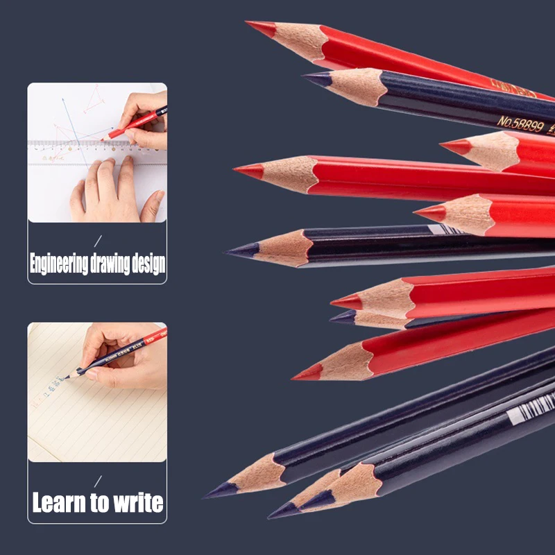 Writing Stationery 12pcs Red&Blue Double Head Pencil HB Soft Lead Wooden Colored Pencil For Hand Builders Joiners Tool Mark