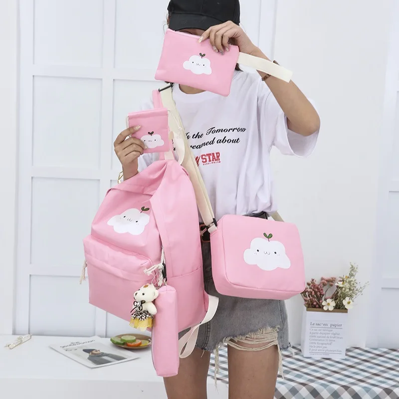 New 5 Pcs Set Fashion Backpack Girls Canvas Backpacks Casual Children School Bags Ladies Knapsack for Teenagers Girls School Bag