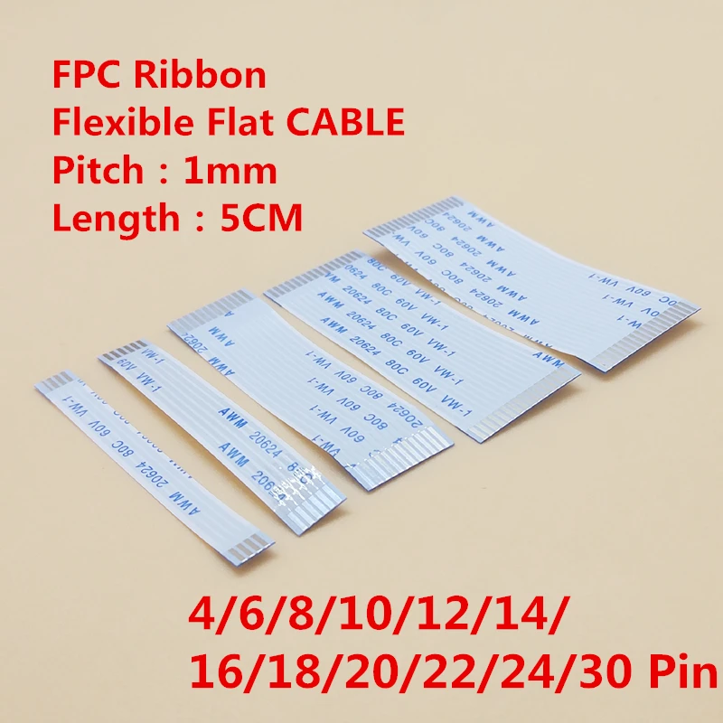 

10pcs 1mm pitch FFC / FPC flexible flat cable 5cm Forward ipsilateral 4P/6/8/10/12/20/24/30pin A Type