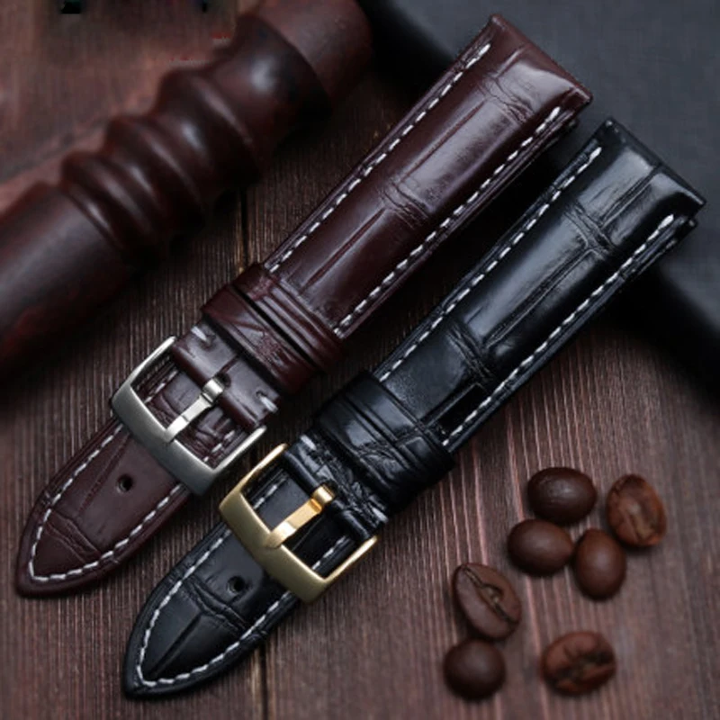 leather watch band for omg Sea master Speed master Butterfly Alligator Leather Strap Male Leather Strap 20 22mm