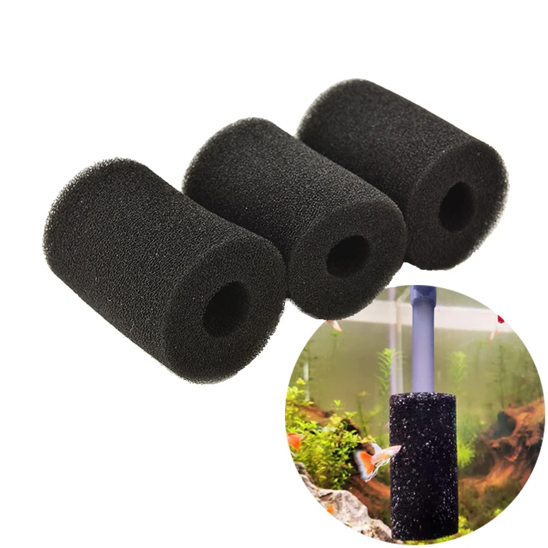 5PCS Aquarium Pre Filter Sponge Fish Tank Inflow Inlet Filter Foam Rolls For Prevent Small Fish Shrimp Being Sucked Black Cover