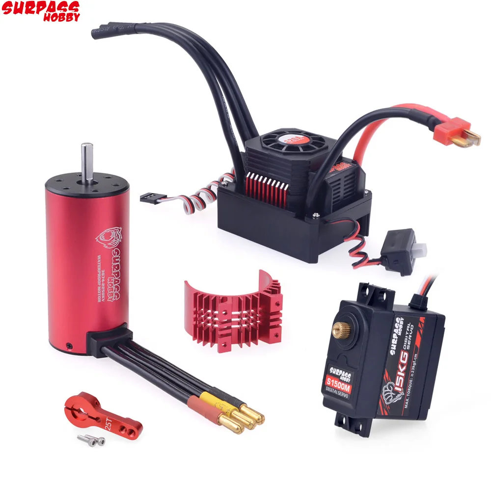 

Rc 3674 2250KVBrushless Motor +120A Waterproof Brushless Esc 2-3S w/Heat Sink + S1500M 15KG Servo For 1/10 1/8 RC Truck Car