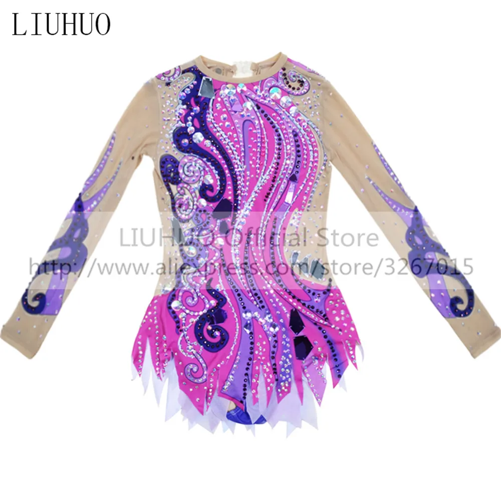 LIUHUO Figure Skating Dress Women\'s Girls\' Ice Performance Rhythmic Gymnastics Competition Leotard Dance Sport Ballet Kid Purple