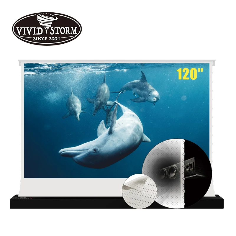 VIVIDSTORM 120 inches Electric Projector Screen with Stand Acoustically Perforated White cinema Screen Material for HD projector