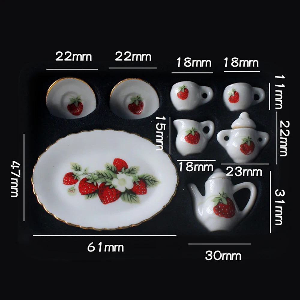 8Pcs 1/12 Dollhouse Miniature Accessories Mini Ceramic Tea Set Simulation Kettle Cup Plate Model for Doll House Decoration ob11