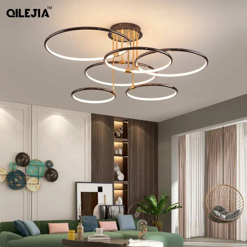 Modern Creative Rings Chandeliers Lights For Living Room Study Bedroom Indoor Led Lighting Electroplated Deco Luminaire Fixtures