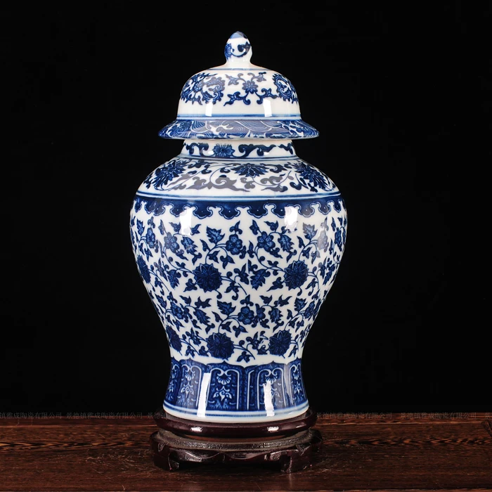 

Jingdezhen ceramic jar antique ornament, blue and white TV cabinet general tankstorage tank handicraft decorative vase