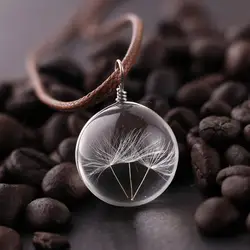 Explosive Fashion Handmade Dandelion Dried Flower Plant Specimen Glass Ball Necklace Pendant Jewelry Wholesale