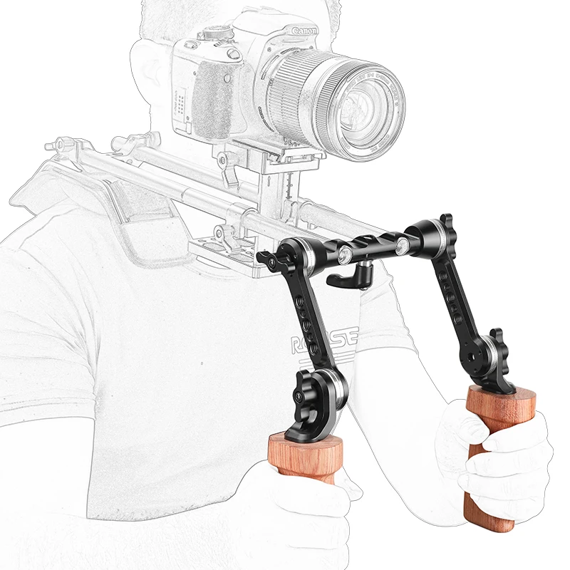 HDRIG Wooden Handgrip Kit With Strong Adjustable ARRI Rosette Magic Arms & Central 15mm Railblock For DLSR Camera Shoulder Rig