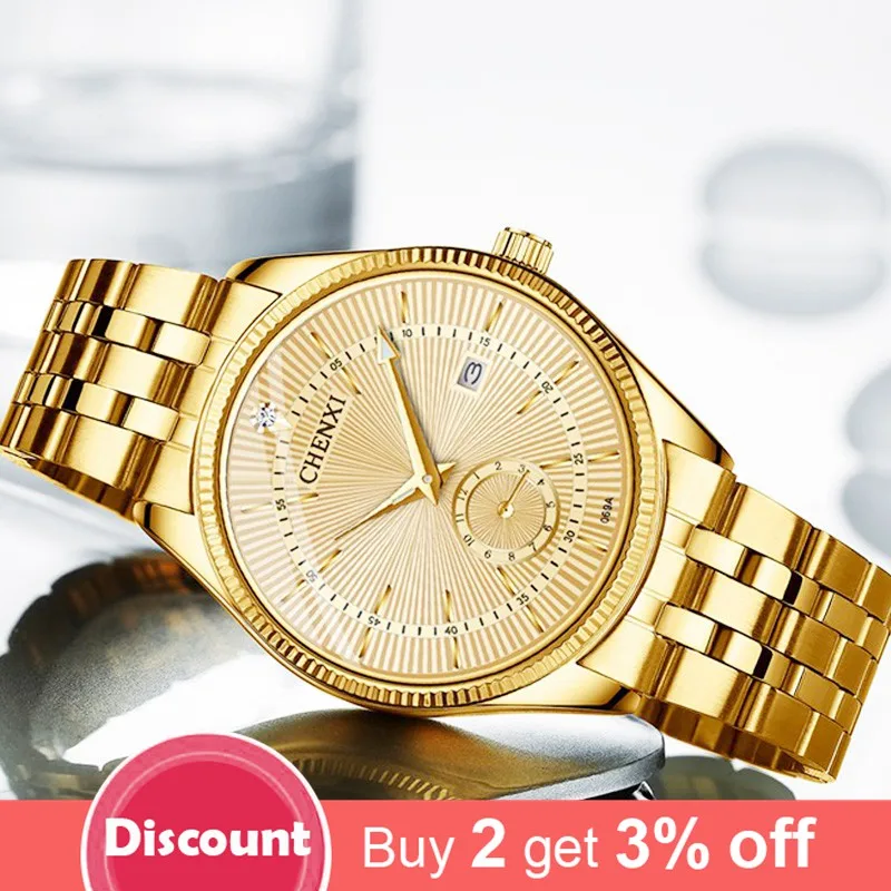 CHENXI Gold Watch Men Luxury Business Man Watch Golden Waterproof Unique Fashion Casual Quartz Male Dress Clock Gift 069IPG