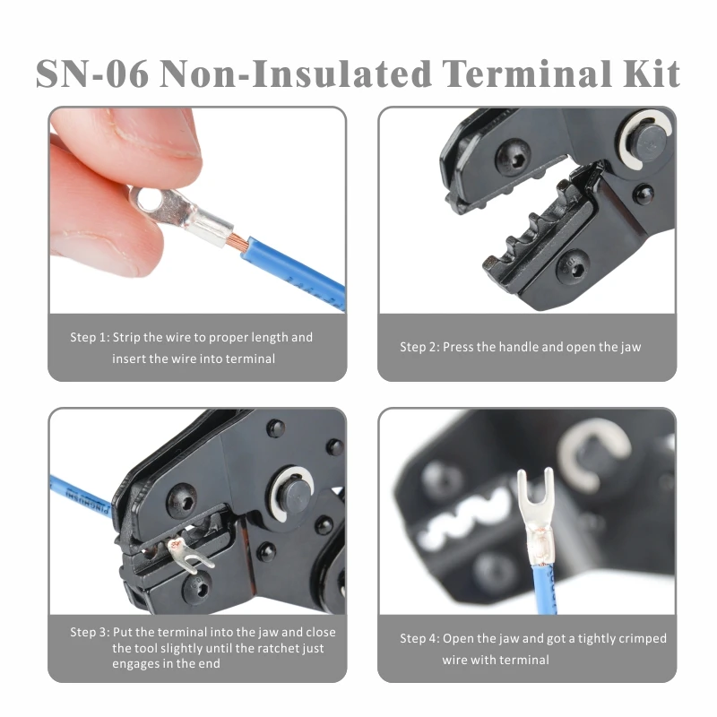 IWISS SN-06 Non-Insulated Ring Fork U-Type Terminals Crimping Pliers Tin-Plated Copper Connectors Cold Pressing Tool Kit