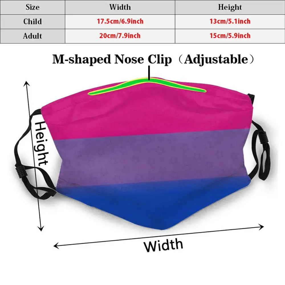 Bi Pride Funny Print Reusable Pm2.5 Filter Face Mask Bi Bi Pride Bisexual