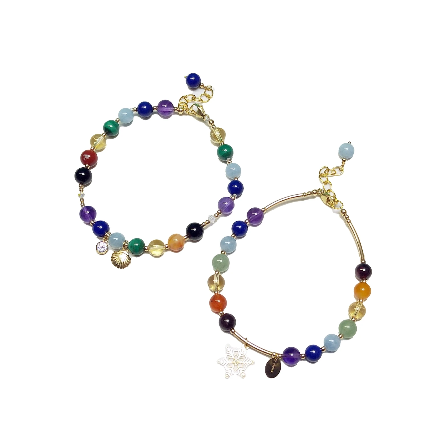 Lii Ji Multicolor Gemstone 6mm 7 Chakras Stone 14K Gold Filled Adjustable Bracelet 18+3cm Handmade Jewelry For Gift