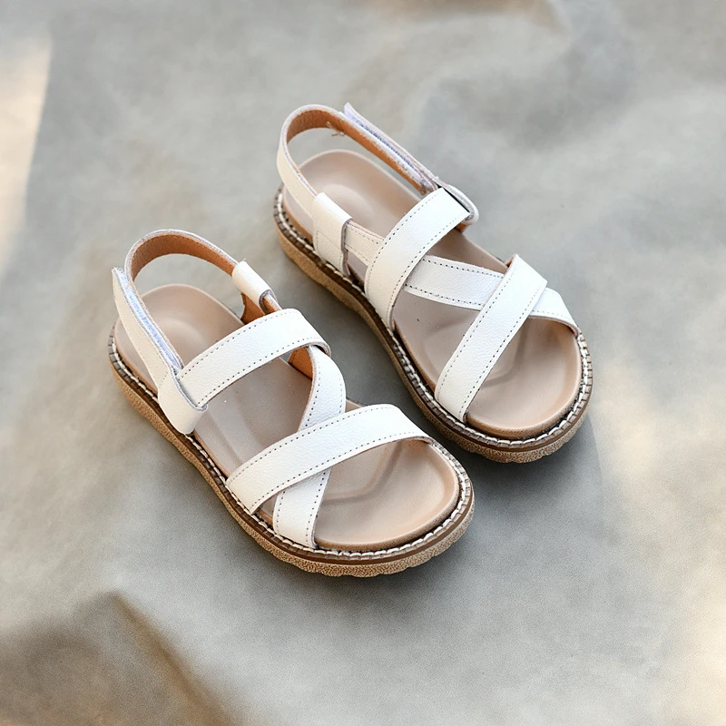 Sandalias de piel auténtica para niñas, zapatos de playa de moda de lujo, antideslizantes, talla 26 36
