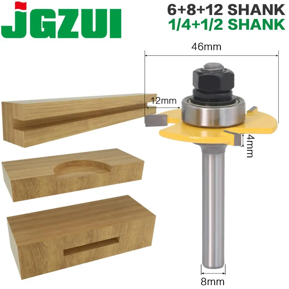 1pc 8mm 1/4″ 6mm 1/2″ 12mm shank Groove Joint Assembly Router Bit Set 3/4\