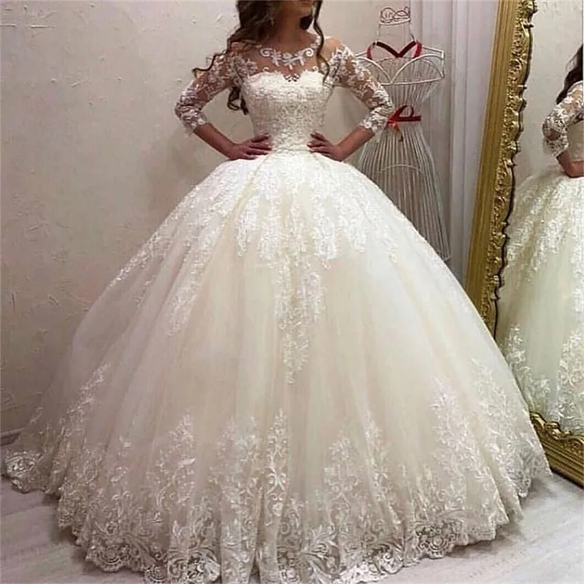 Princesse Ball Gown Wedding Dresses 2023 Scoop Tulle and with Appliques Bridal Gowns Robe De Mariee Sweep Train Vestido De Noiva