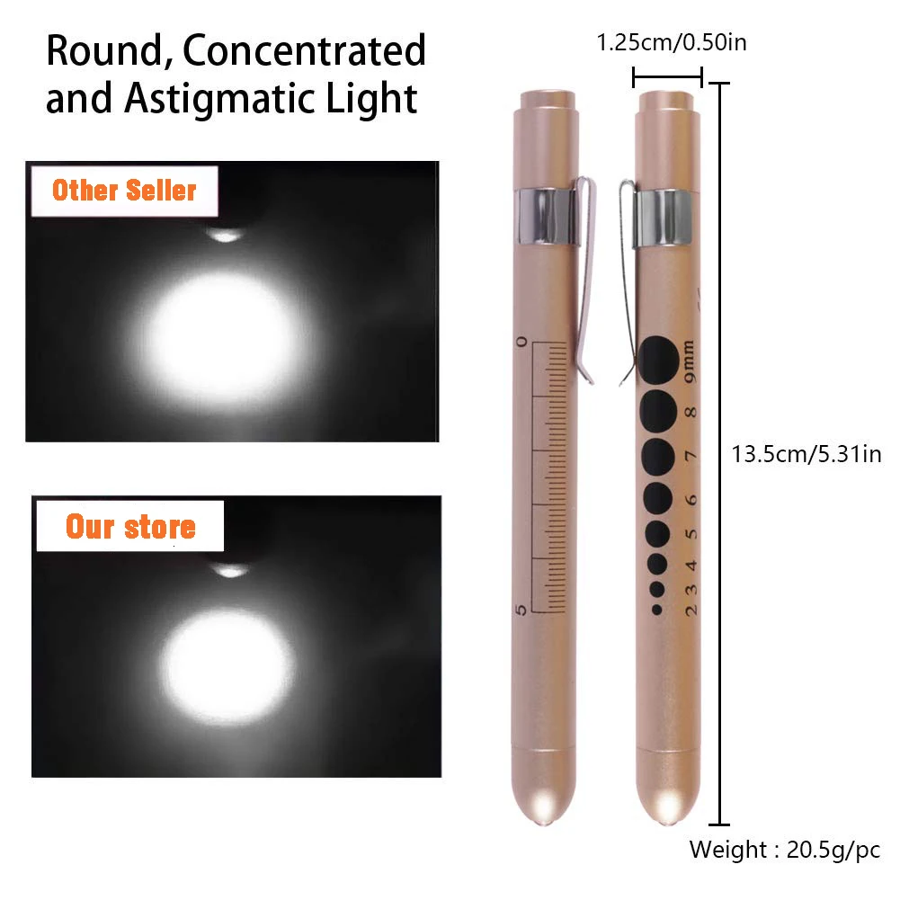 Portable LED Flashlight Medical First Aid Nurse Pen Light Torch Lamp with Pupil Gauge Measurement Doctor Nurse Diagnosis Pens