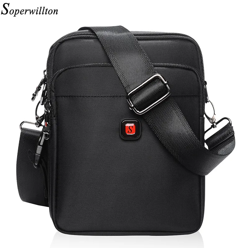 Soperwillton Brand Men Crossbody Bag Classic Shoulder Bags Black Oxford Waterproof Zipper Casual Solid Versatile Messenger #1054