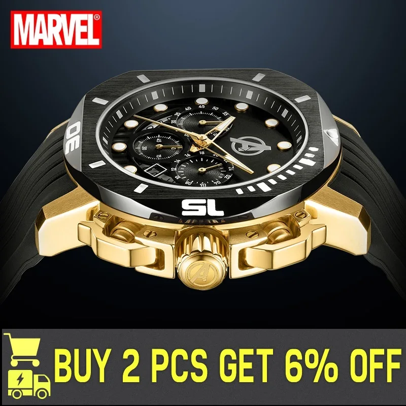 Disney Marvel Official The Avengers Mens Multi-Function Chronograph Quartz Wristwatches Male Clock Green Sport Relogio Masculino