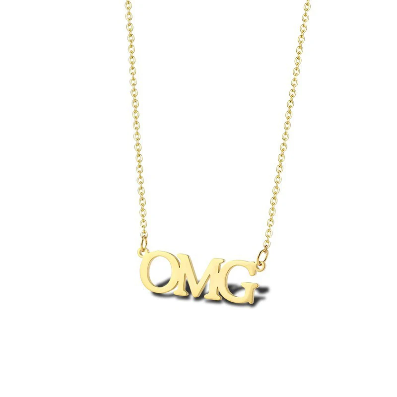Trendy Script Word OMG Oh My God Abbreviation Charm Jump Mothers Day Pendant Necklace Gift For Women