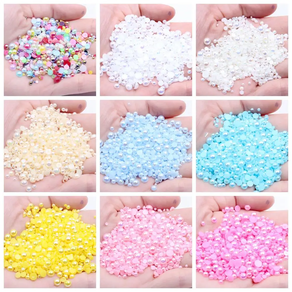 Mix Sizes 2345mm 1000Pcs/Lot Half Round Imitation Pearl AB Colors Flatback Beads For Nail Art Wedding Dress