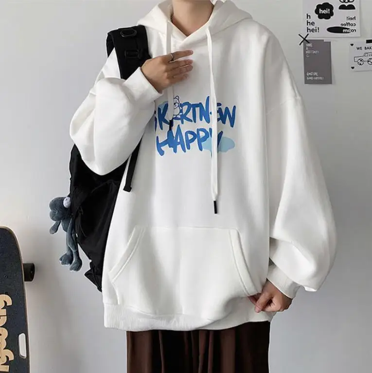 2021 New Arrival Letter Couple Outfit Men Oversize Hoodies Autumn Winter Student Hedging Trend  Loose Pullover Sweatshirt Tops