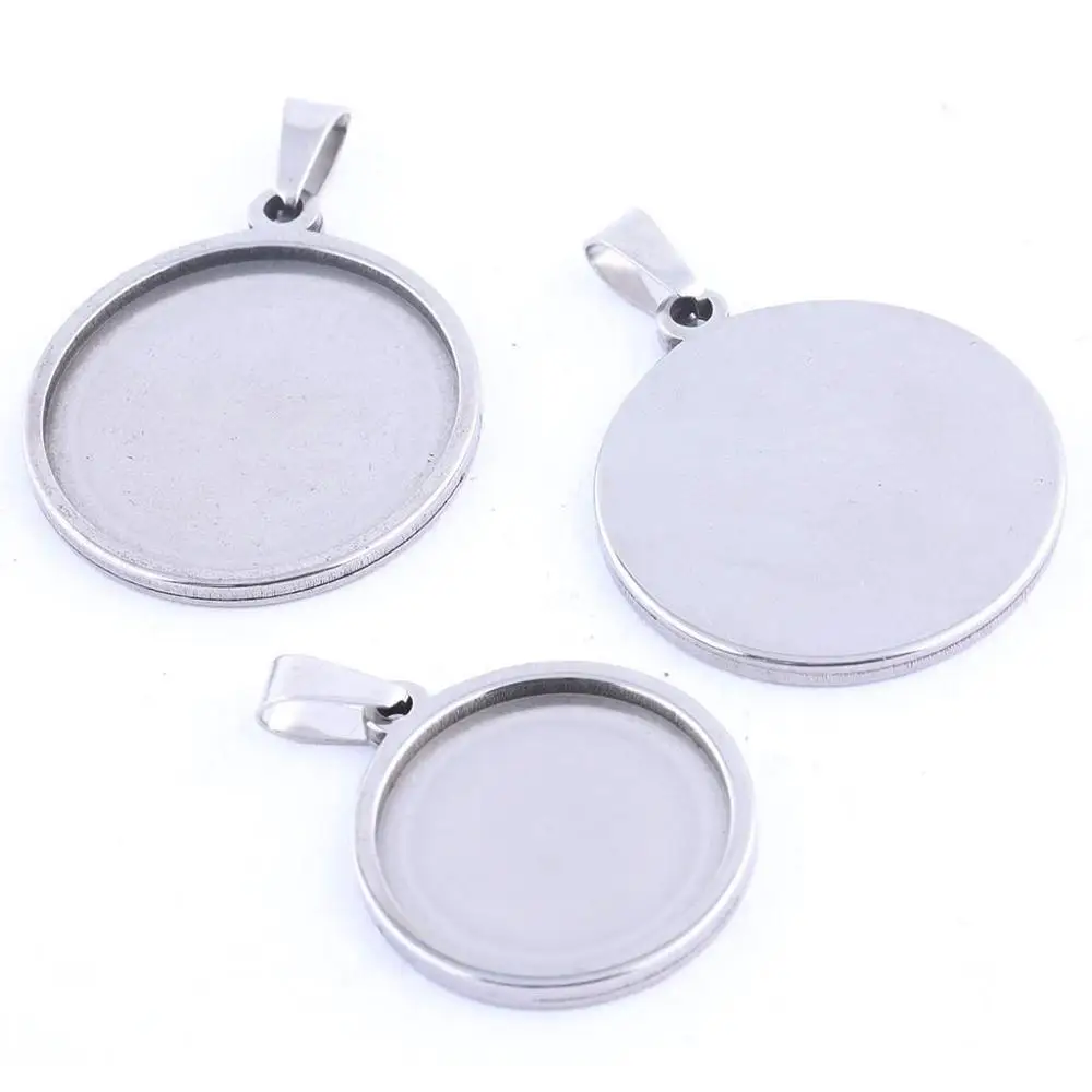 5pcs Stainless Steel Blank Cabochon Base Settings 18mm 20mm 25mm 30mm 35mm Pendant Trays Diy Necklace Bezels For Jewelry Making