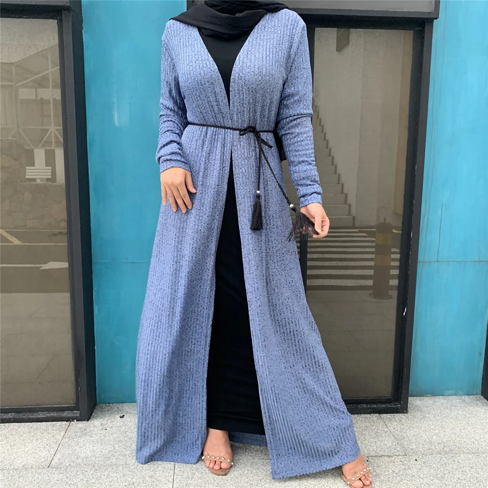 

Muslim Open Long Tops Outwear Coat Knitted Summer Fall Women Abaya Thin Sweater Long Sleeve Cardigan Dubai Middle East Casual