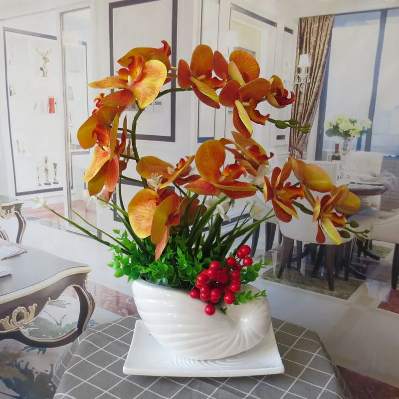 The art of love: Phalaenopsis imitation flower set orchid potted living room table ornaments indoor decoration flowers