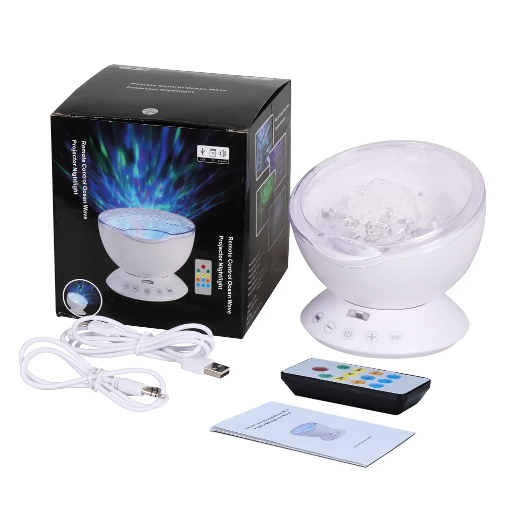 Decorative Night Light Kids LED Projection Night Light Remote Control Ocean Wave Projector With Music Player For Gifts Idea