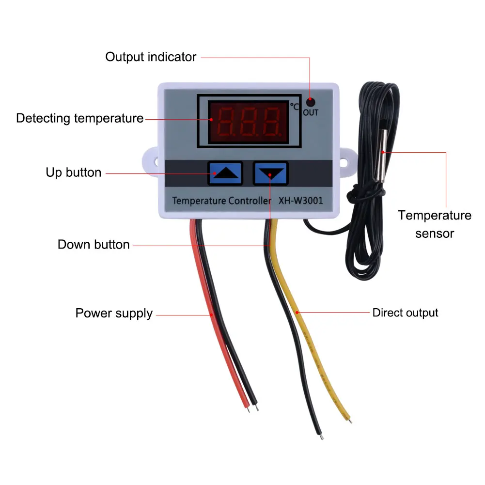 XH-W3001 Pengontrol Suhu Digital-50 ℃ ~ 110 ℃ Kontrol Termostat Pemanas Pendingin Probe Tahan Air 220V untuk Penetasan Pemuliaan