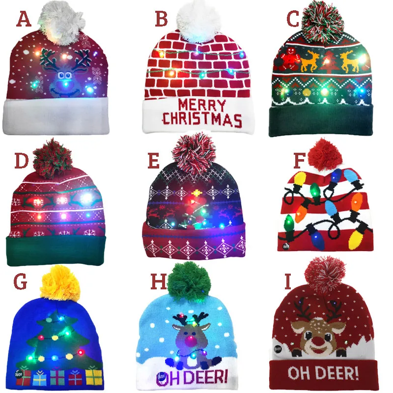 ON SALE! 2025 New Year LED Knitted Christmas Hat Beanie Light Up Illuminate Warm Hat For Kids Adults New Year Christmas Decor