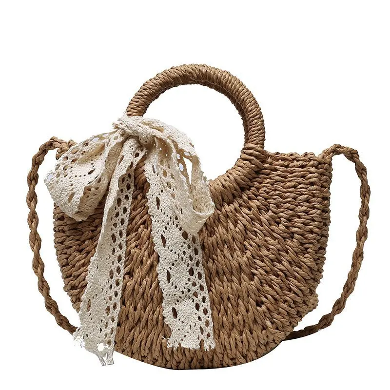 Yogodlns Handgemaakte Halfronde Rotan Geweven Strozak Zomer Vrouwen Messenger Crossbody Tassen Meisjes Kleine Strand Handtas Nieuw