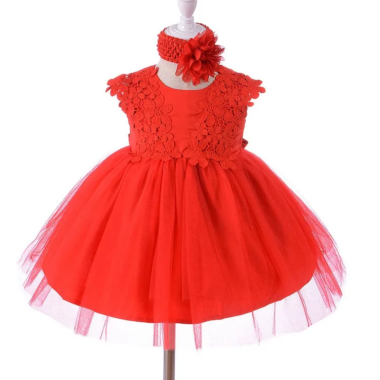 Red Formal Elegant 1 Year Old Birthday Dress Sweet Baby Girl White Party Vestido Baby Toddler Clothing 0-24 Month ABF164717