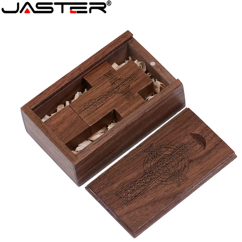 

JASTER Creative walnut wooden cross usb flash drive with Humu push-pull box usb 2.0 4GB/8GB/16GB/32GB/64GB/128GB memory U disk