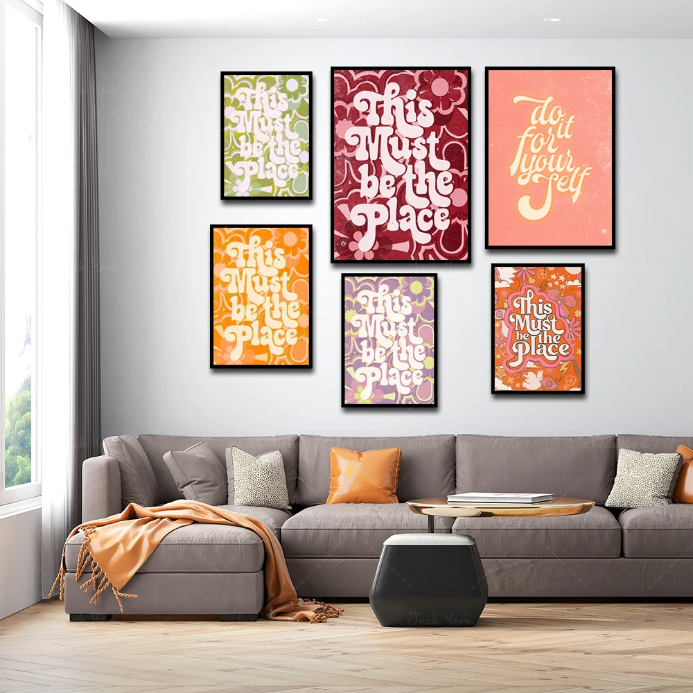 ديكور المنزل الرجعية ، 70s طباعة نمط الأزهار ، وهذا يجب أن يكون المكان ، ديكور 70s ، ديكور المنزل الرجعية 70s ، 70s جدار الفن ، ملصق Vintage