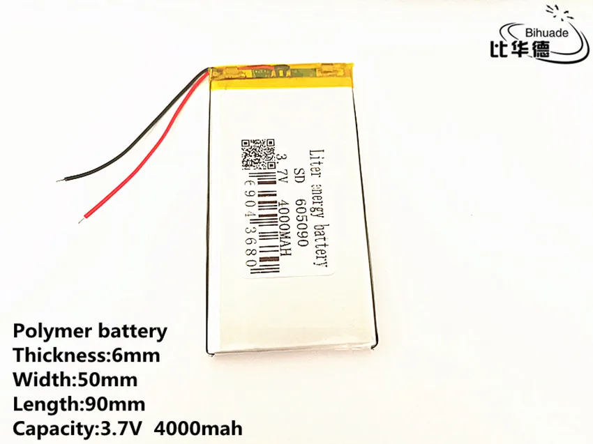 1szt/lot 3.7V 4000mAh 605090   Bateria litowo-jonowa PLIB polimerowa / litowo-jonowa do GPS PSP DVD