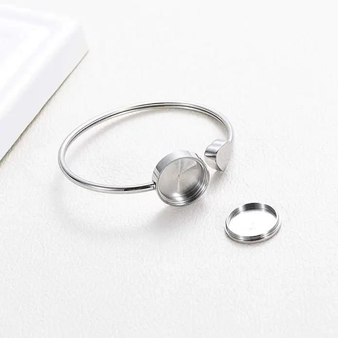 High Polished 316L Stainless Steel Blank Round Box Cremation Jewelry For Ashes Memorial Urn Bangle For Women Girls - Engravable