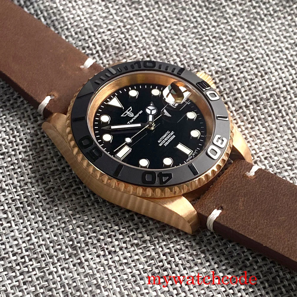 Tandorio 40mm NH35A Solid Real Cusn8 Bronze Automatic Men Watch Sapphire Crystal 200m Waterproof 120 Clicks Rotating Bezel