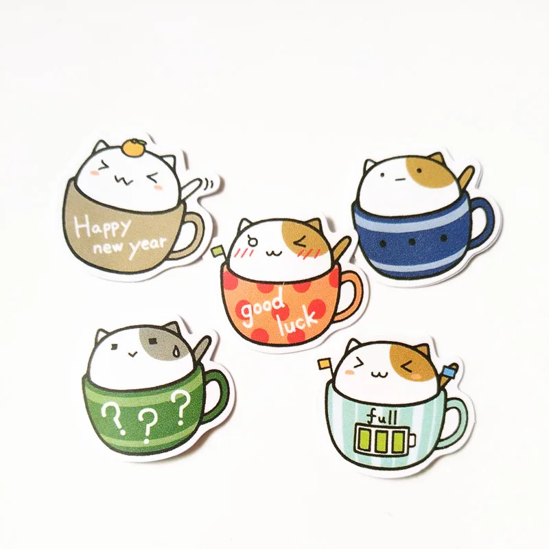 New Self-made Coffee Cup Cat Stickers DIY Craft DIY Skateboard Sticker Pakc Photo Albums Deco Diary Scrapbooking Stickers