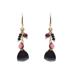 Lii Ji Natural Triangle Black Spinel Red Garnet 925 Sterling Silver 18K Gold Plated Handmade Drop Earrings Elegant Jewelry