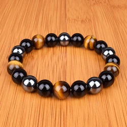 Natural Tiger Eye Hematite Bracelets Men Obsidian Magnetic Health Protection Balance Beads Bracelets Women Reiki Healing Jewelry