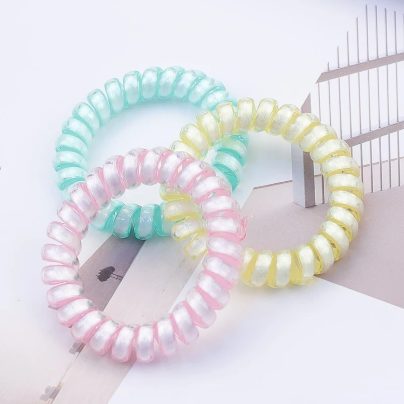 5Pcs Color Luminous Telephone Line Hair Ring Rubber Band Soft For Women Ponytail Accessories  Headwear Female Scrunchie Hot Sale